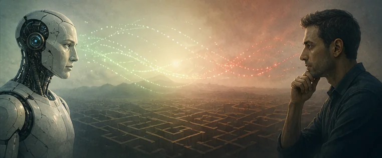 An artificial intelligence and a human observer separated by a complex field