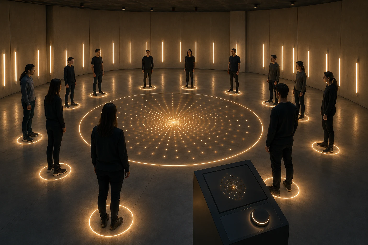Human Phase Synchronizer interactive light installation for collective timing and movement