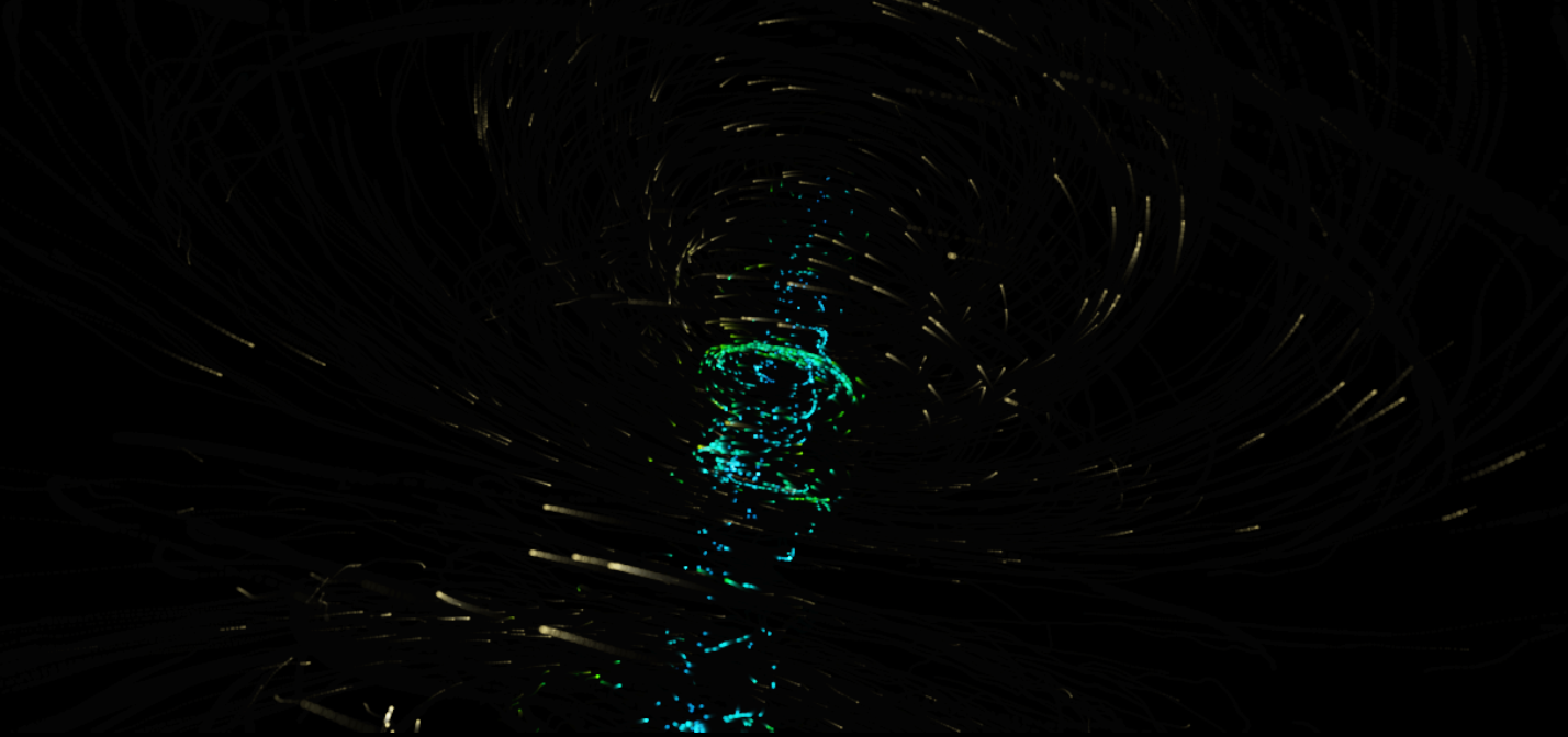 Cyan core inside a dark spatial field