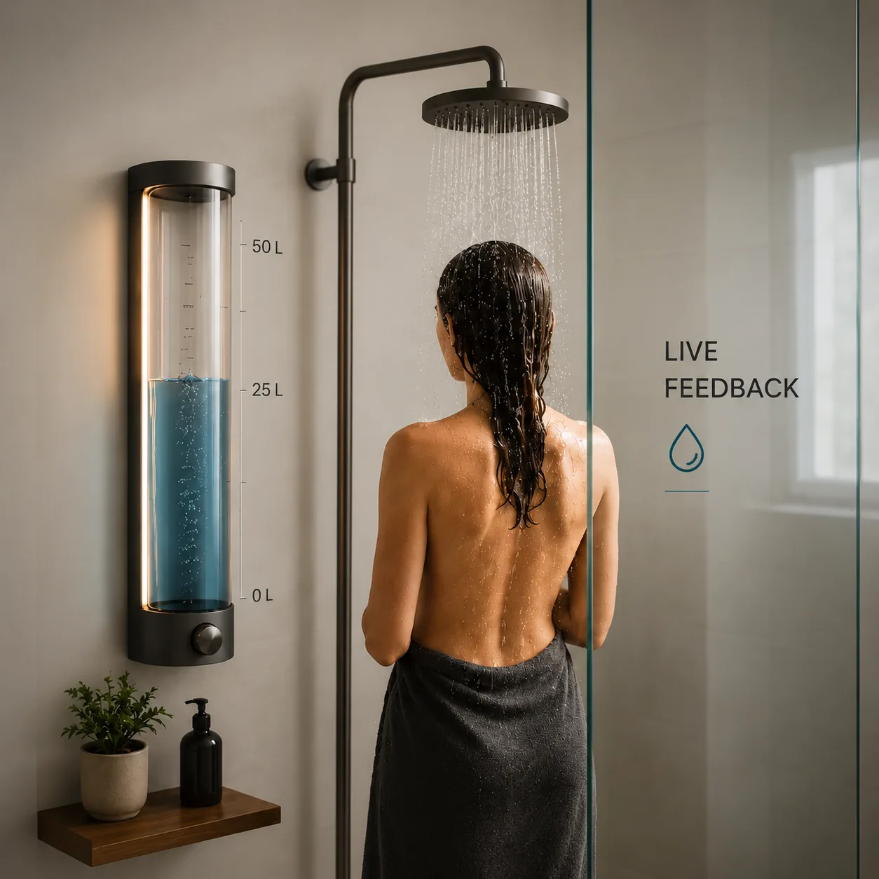 Water Feedback System showing live shower water use